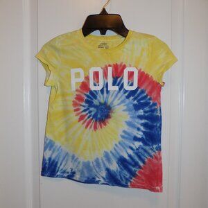 POLO Ralph Lauren Girls Tie-Dye Logo T-shirt 6x Yellow Red Blue Spell out